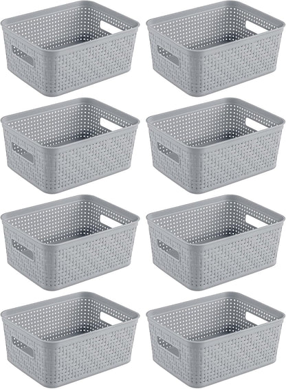 Sterilite 6-Pack Tall Basket, Woven Plastic Storage Baskets for Organization, Cement - Organizing Bin Containers with Handles for Bedroom, Bathroom, Dorm, and Closet