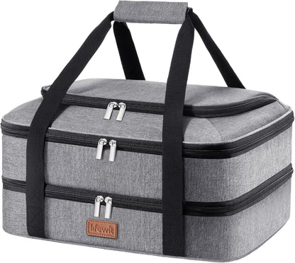 Lifewit Double Decker Casserole Carrier for Hot and Cold Food, Insulated Casserole Dish Carrier Carrying Case with Tool Room, Thermal Bag for Potluck Parties Cookouts Fits 9"×13" Baking Dish, Black
