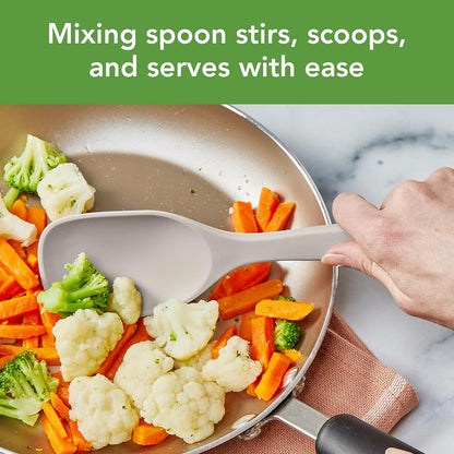 Tovolo Elements Silicone Spoon Set of 2 Mixing and Slotted Spoon Bundle for Non Stick Cooking Mixing Serving, Dishwasher Safe Heat Resistant Slotted Spoon and Mixing Serving Spoon, Oatmeal
