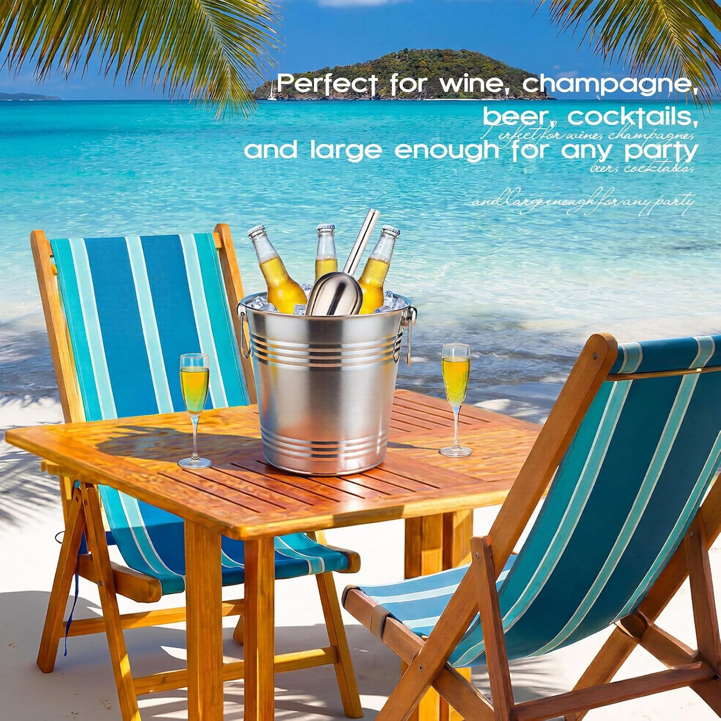 meekoo 10 Set 5.3 QT / 5 L Ice Bucket with Scoop Bulk, Stainless Steel Champagne Ice Bucket for Parties Insulated Wine Chiller Buckets with Handle to Keep Frozen Longer, Ideal for Cocktail Bar Wine