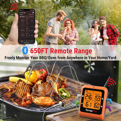 TempPro TempSync 650 ft Bluetooth Meat Thermometer with 2 Probes for Grill