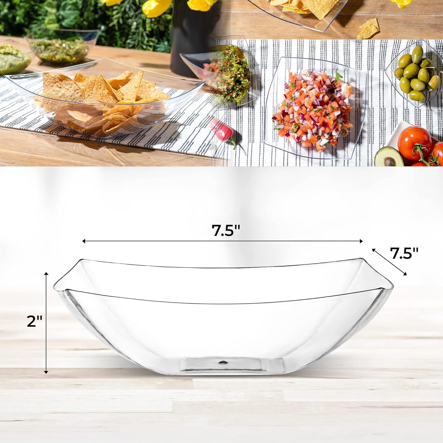 Posh Setting - White Plastic Square Serving Bowls for Party (16oz - 4 Pack), Disposable & Candy Containers for Party Table & Buffet