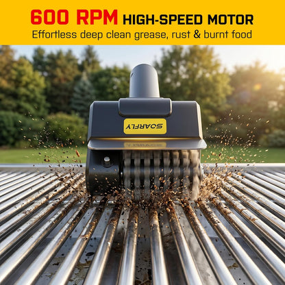 SOARFLY Electric BBQ Grill Brush, 800RPM Grill Cleaner for Outdoor Grill with 2-Speed & 20kg Torque–Last 3.5H, Dual LED Light for Night, No Bristle Drop Safe for Cast Iron Stainless, Gifts for Men Dad