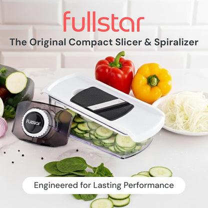 Fullstar Mandoline Slicer for Kitchen, Fruit Cutter, Cheese Grater, Cucumber Slicer, Veggie Spiralizer, Food Cutter & Kitchen Gadgets & Gifts with Safety Glove (11 in 1, White)