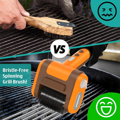 Electric Rechargeable Grill Brush,Grill Cleaner for Outdoor Grill with 800 RPM Motor - Bristle-Free Stainless Steel Grill Cleaner with LED Light for BBQ, Heavy Duty Grill Cleaning Tool (Champagne)