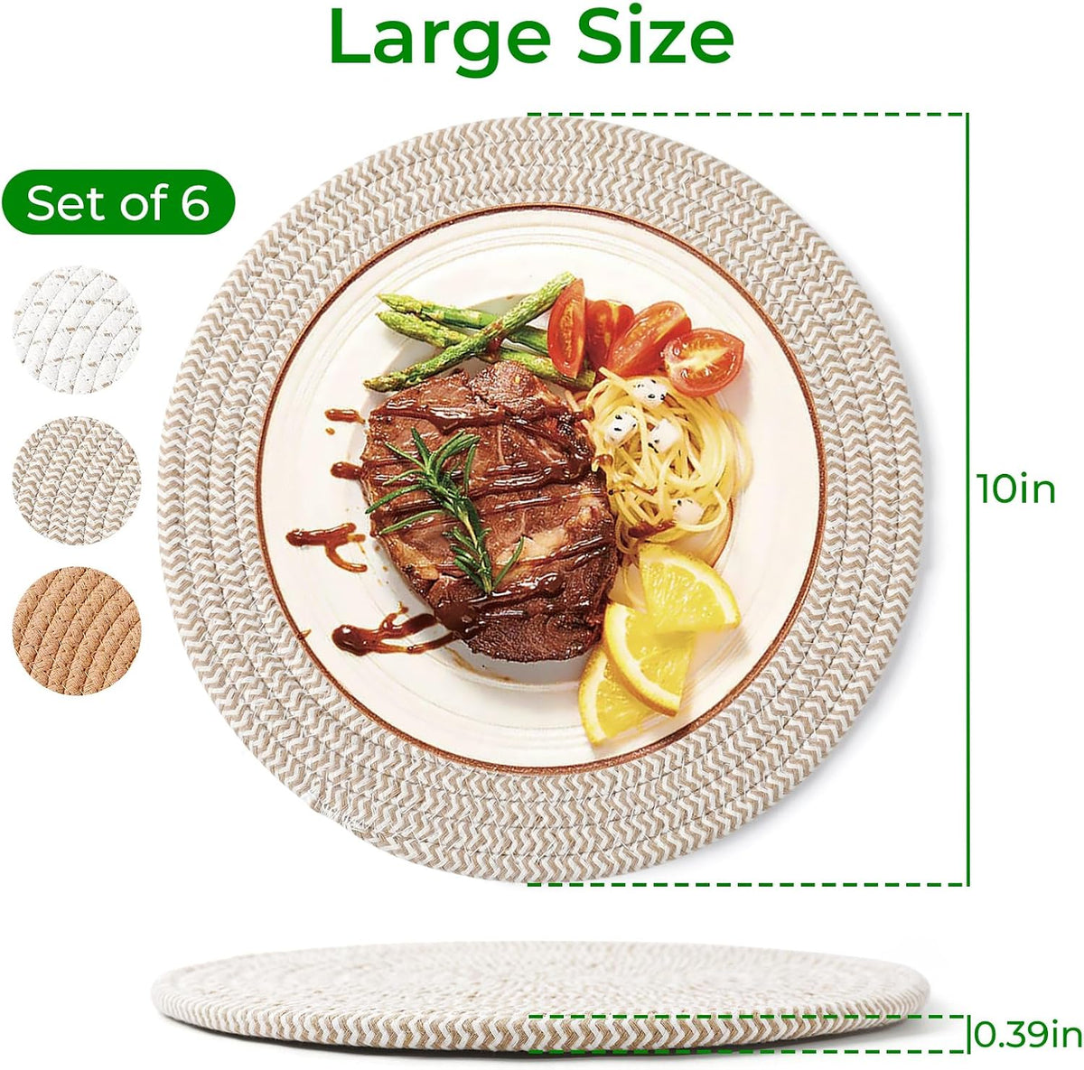 Large Trivets for Hot Dishes, Pots and Pans, Hot Pads 10 Inches 6 Pcs, Pot Holders for Kitchen, Heat Resistant Mats Protect Countertops, Kitchen Essentials Farmhouse Decor (Mix Brown)
