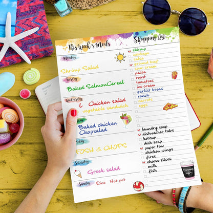 Weekly Meal Planner - Undated Magnetic Notepads with Grocery List, 7" x 9",52 Weeks, Meal Planning Pad for Refrigerator Door with Tear-Off Shopping List, Hanging Food/Menu Organizer Notepad