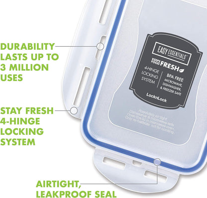 LOCK & LOCK Easy Essentials On The Go Meal Prep Lunch Box, Airtight Containers with Lid, BPA Free, Square (4 Section) -29 oz, Clear