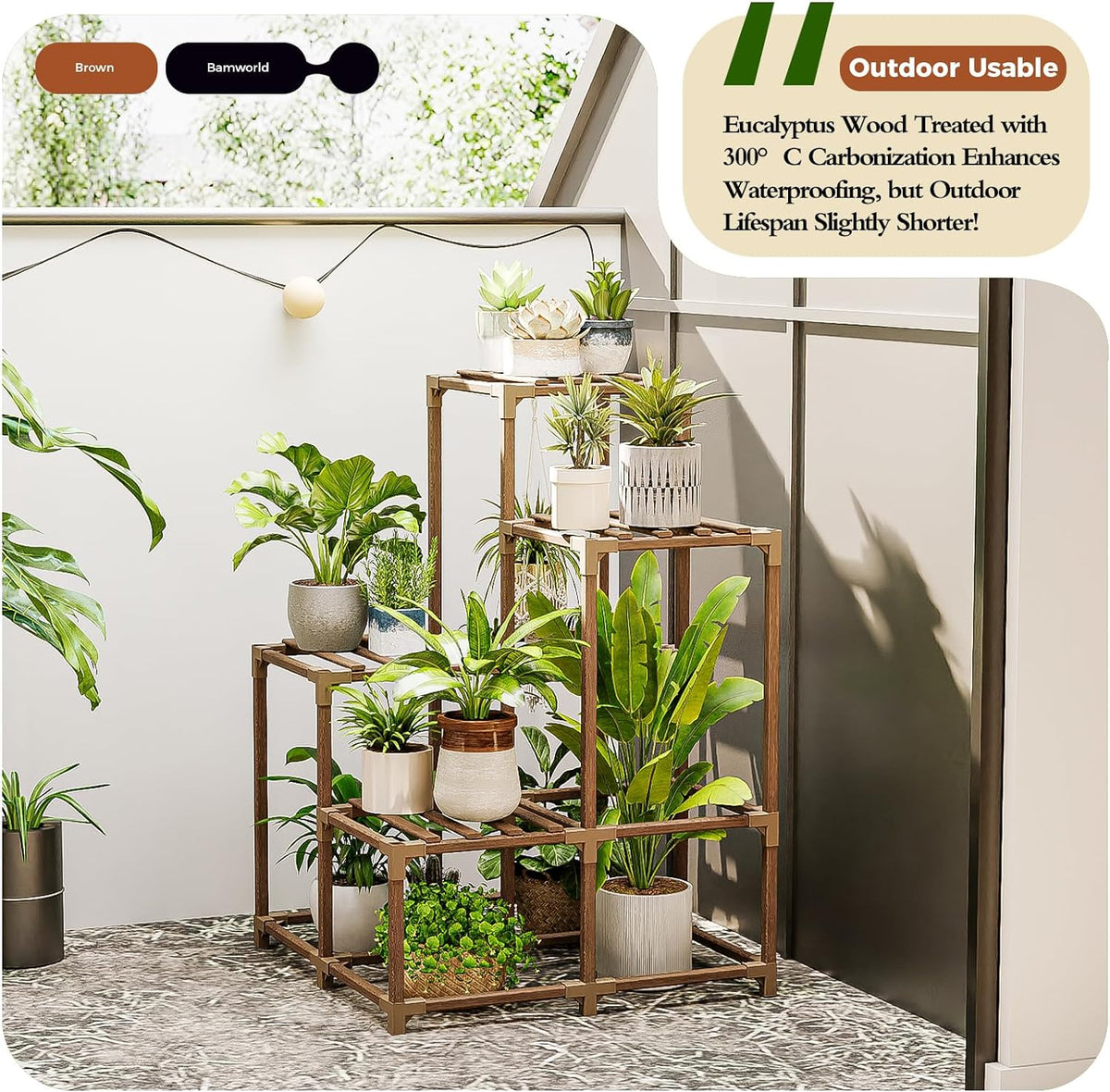 Bamworld Plant Stand Indoor Plant Shelf Outdoor Wood Plant Rack