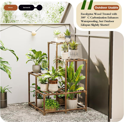 Bamworld Plant Stand Indoor Plant Shelf Outdoor Wood Plant Rack