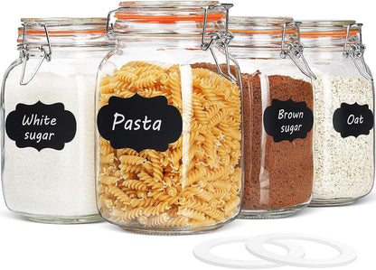 [UPGRADE] 2 Pack Square Super Wide Mouth Airtight Glass Storage Containers with Lids, 1.1 Gallon Glass Jars with 2 Measurement Marks, Canning Jars with Leak-proof Lid for Kitchen (Spare Gasket)