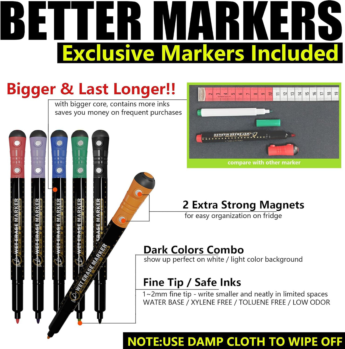 Acrylic Magnetic Calendar for Fridge, Set of 2 Clear Dry Erase Calendar Reusable Planning Boards Monthly & Weekly Black, with Wet Erasable Markers 16" x 12" inches