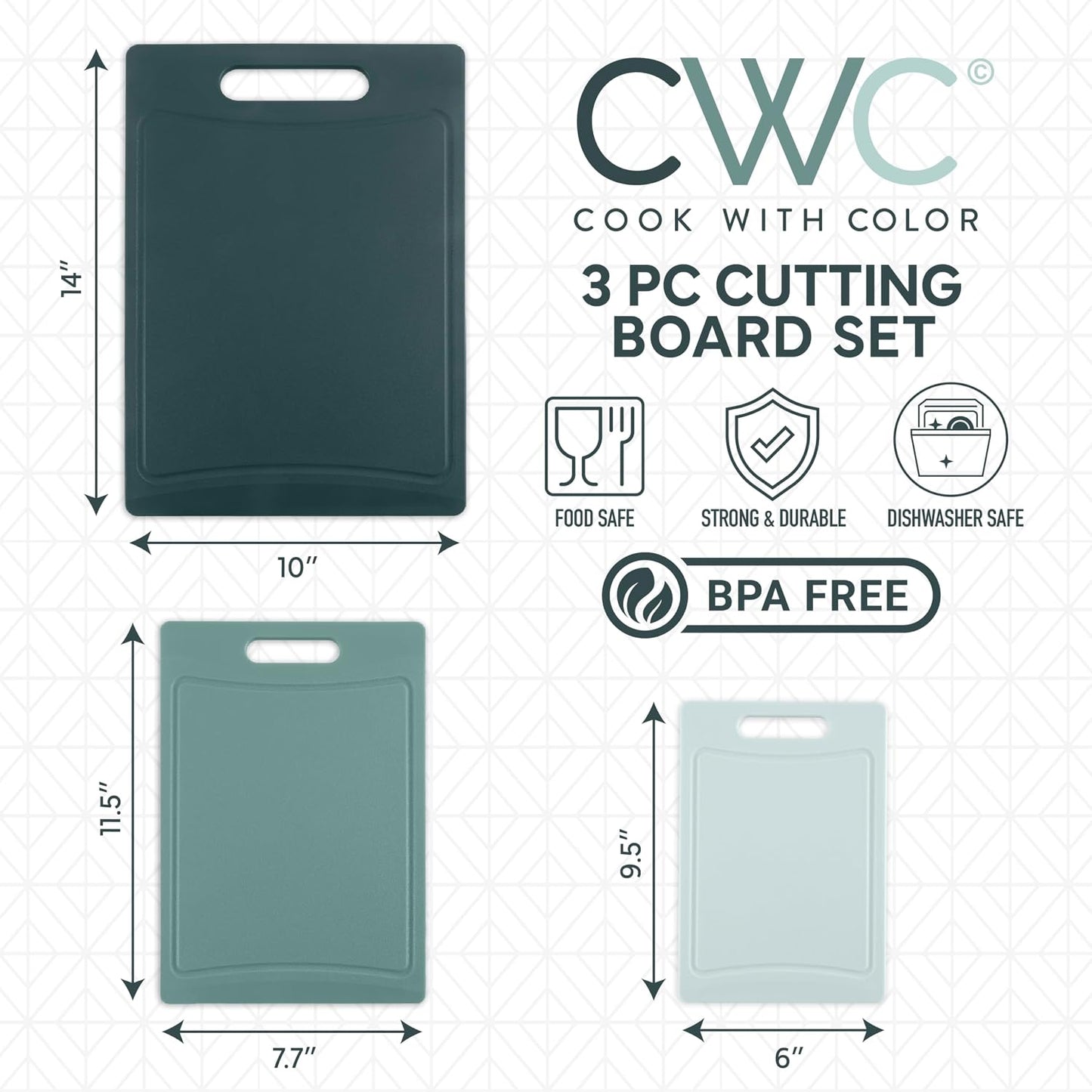 COOK WITH COLOR Non-Slip Cutting Board Set – Kitchen Essentials with Easy Grip Handle for Meat, Veggies, and Fruits, 3 Cutting Boards, Speckled White