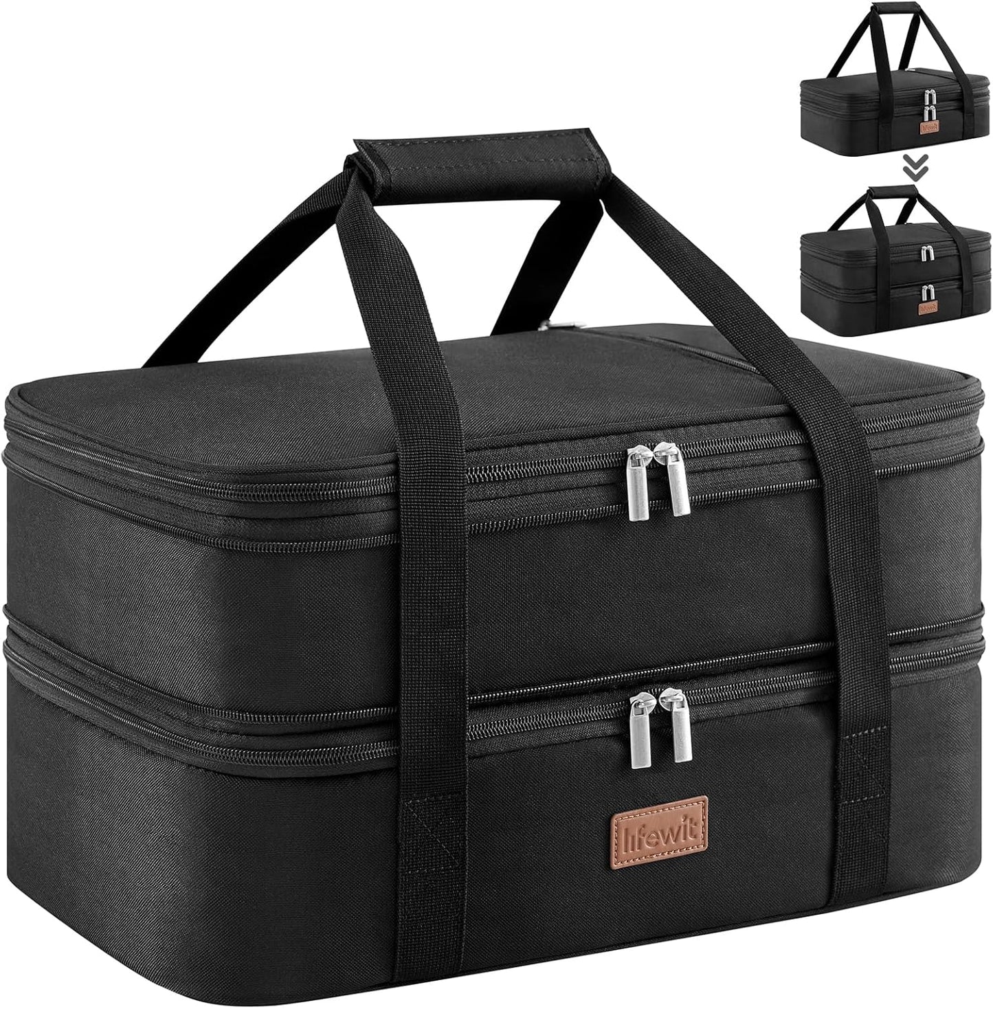 Lifewit Insulated Double Decker Casserole Carrier, Expandable Lasagna Lugger Tote Bag for Hot or Cold Food, Fits 9" x 13" Baking Dish for Potluck Parties, Picnic and Cookouts, Grey-Geometric