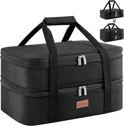 Lifewit Insulated Double Decker Casserole Carrier, Expandable Lasagna Lugger Tote Bag for Hot or Cold Food, Fits 9" x 13" Baking Dish for Potluck Parties, Picnic and Cookouts, Grey-Geometric