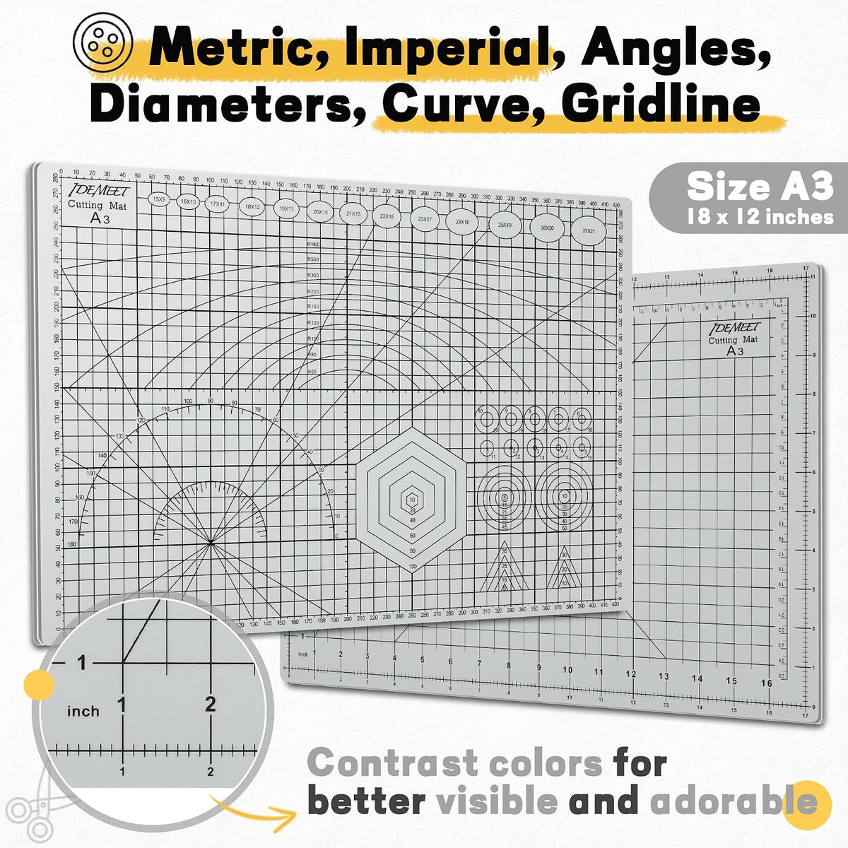 Self Healing Cutting Mat 18" x 12", A3 Double-Sided for Quilting & Sewing, Non-slip, 5-Ply Rotary Cutting Mat for Crafts Cutting Fabric Scrapbooking, and Small Modeling Projects, Anthracite Gray