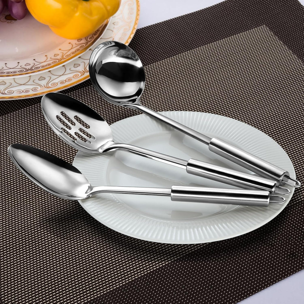 Pleafind 𝟑𝟑% 𝐎𝐅𝐅 Cooking Utensils Set - 4 Pcs Stainless Steel Kitchen Utensils Set with Solid Turner, Slotted Turner, Serving Ladle, Slotted Spoon, Wok Utensils Set with Heat Resistant Handle