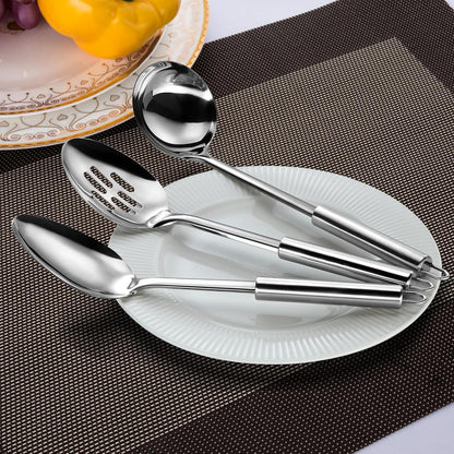 Pleafind 𝟑𝟑% 𝐎𝐅𝐅 Cooking Utensils Set - 4 Pcs Stainless Steel Kitchen Utensils Set with Solid Turner, Slotted Turner, Serving Ladle, Slotted Spoon, Wok Utensils Set with Heat Resistant Handle