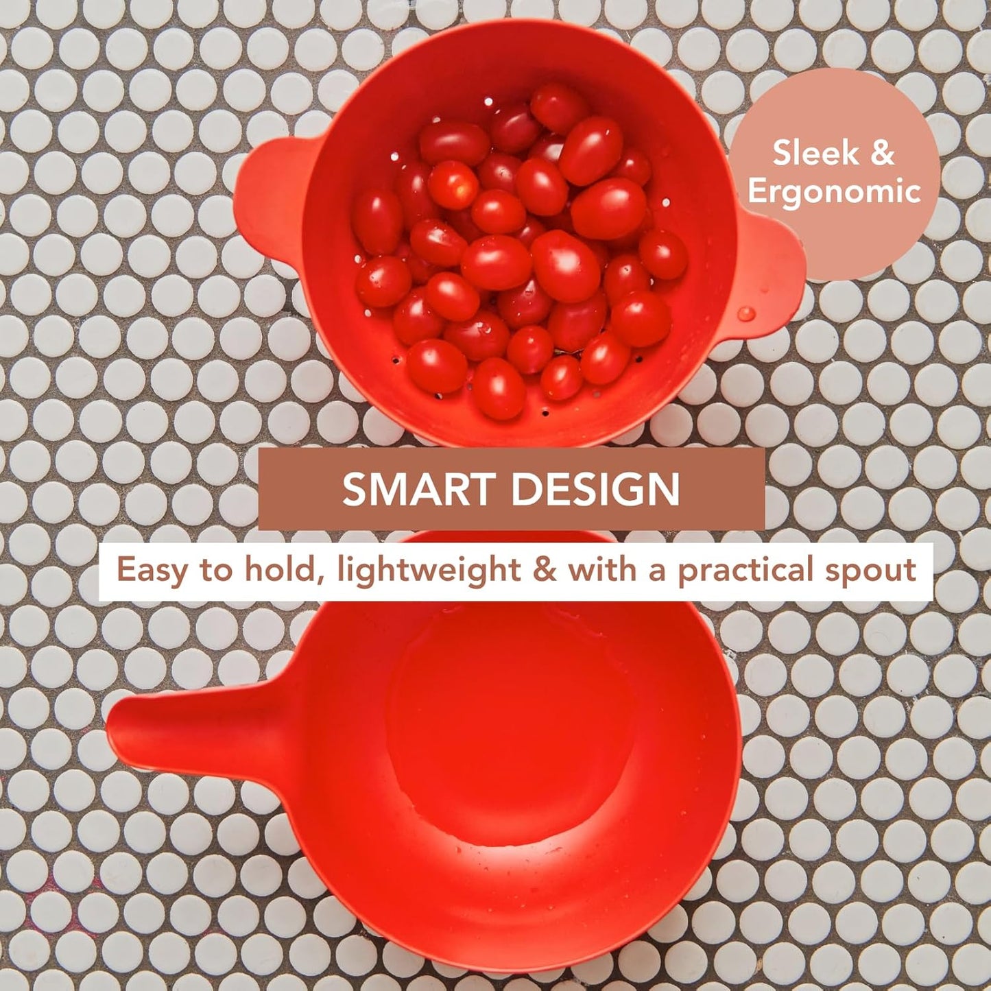 EKOBO Small Mixing Bowl and Colander Set White– 60 oz BPA-Free Eco-Composite – Nesting Kitchen Mixing Bowls for Washing Mixing Serving – Compact Dishwasher Safe Kitchen Essentials
