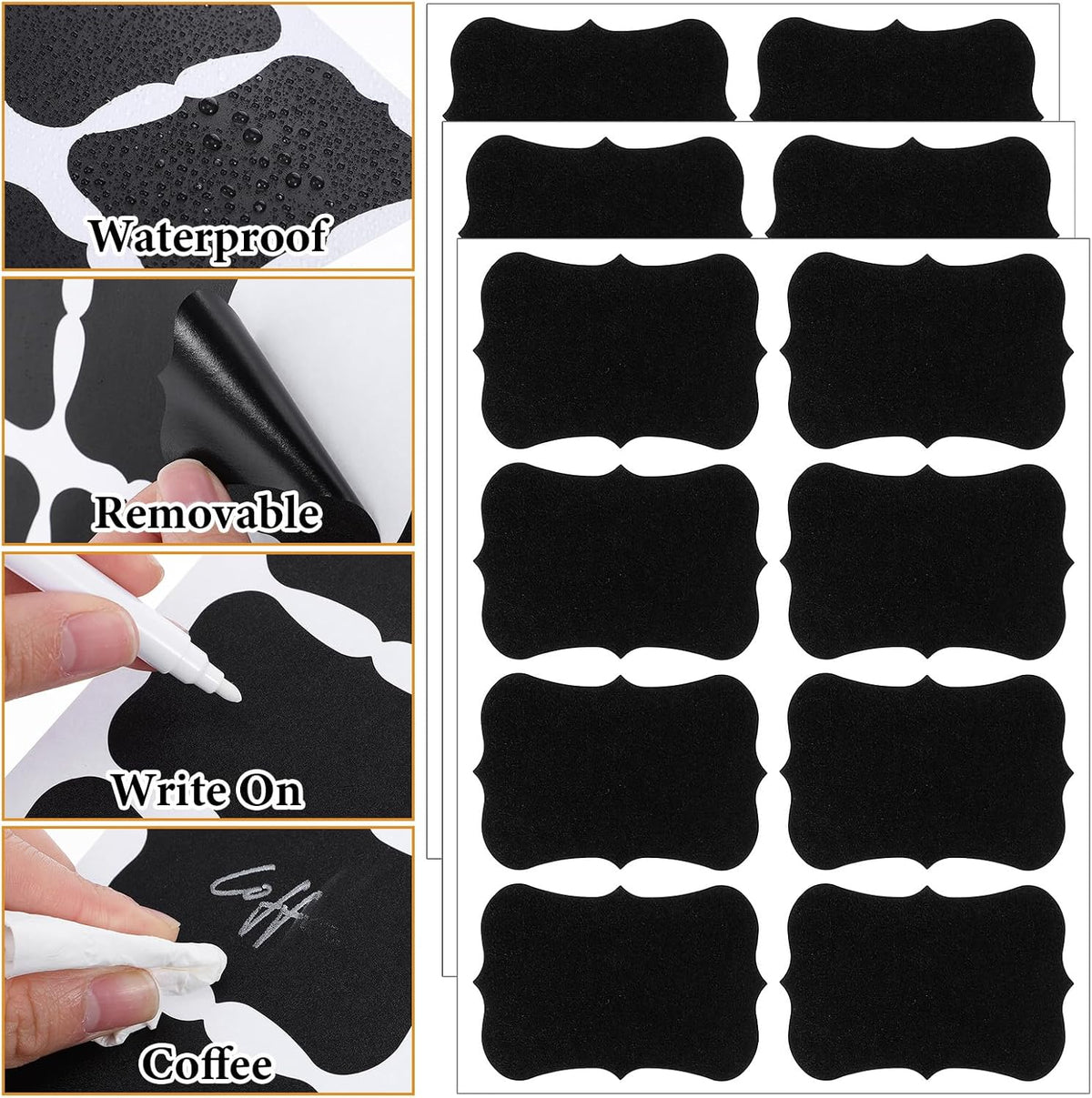 Qianyu 200 Pcs Waterproof Blackboard Stickers Chalkboard Labels Erasable Reusable Blackboard Labels with 1 Liquid Chalk Markers Pen for Jars Parties Decoration Craft Rooms Weddings Storage Organize