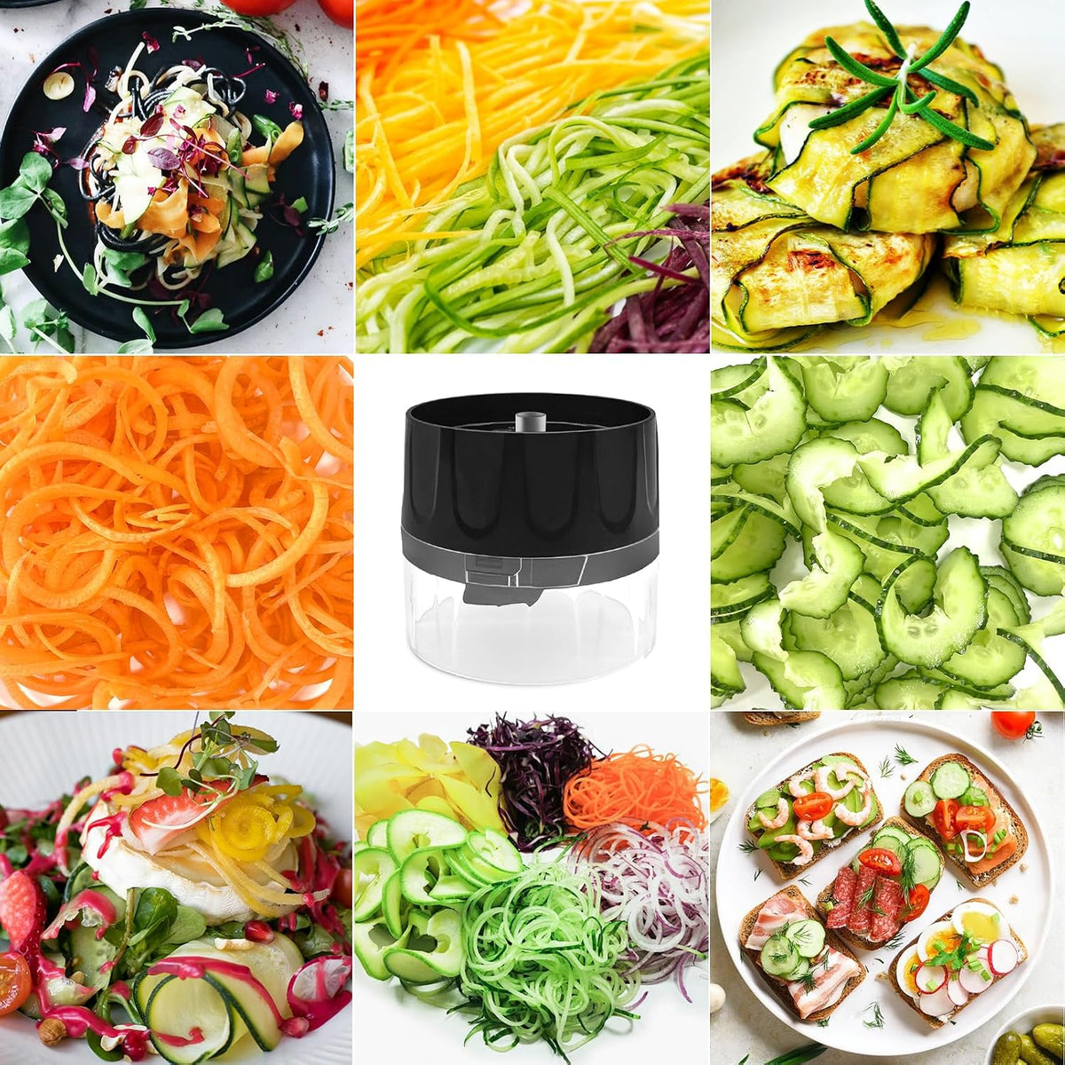 3-in-1 Vegetable Spiralizer Slicer, Adjustable Mandoline Spiral Cutter for Zucchini Noodles, Carrots, Cucumber (Green)