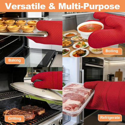 Yutat Silicone Oven Mitts - Oven Mitts and Pot Holders Sets Made of Non-Slip & BPA-Free Silicone, High Heat Resistant 500 Degrees, Perfect for Kitchen Cooking Baking BBQ, Peak Green
