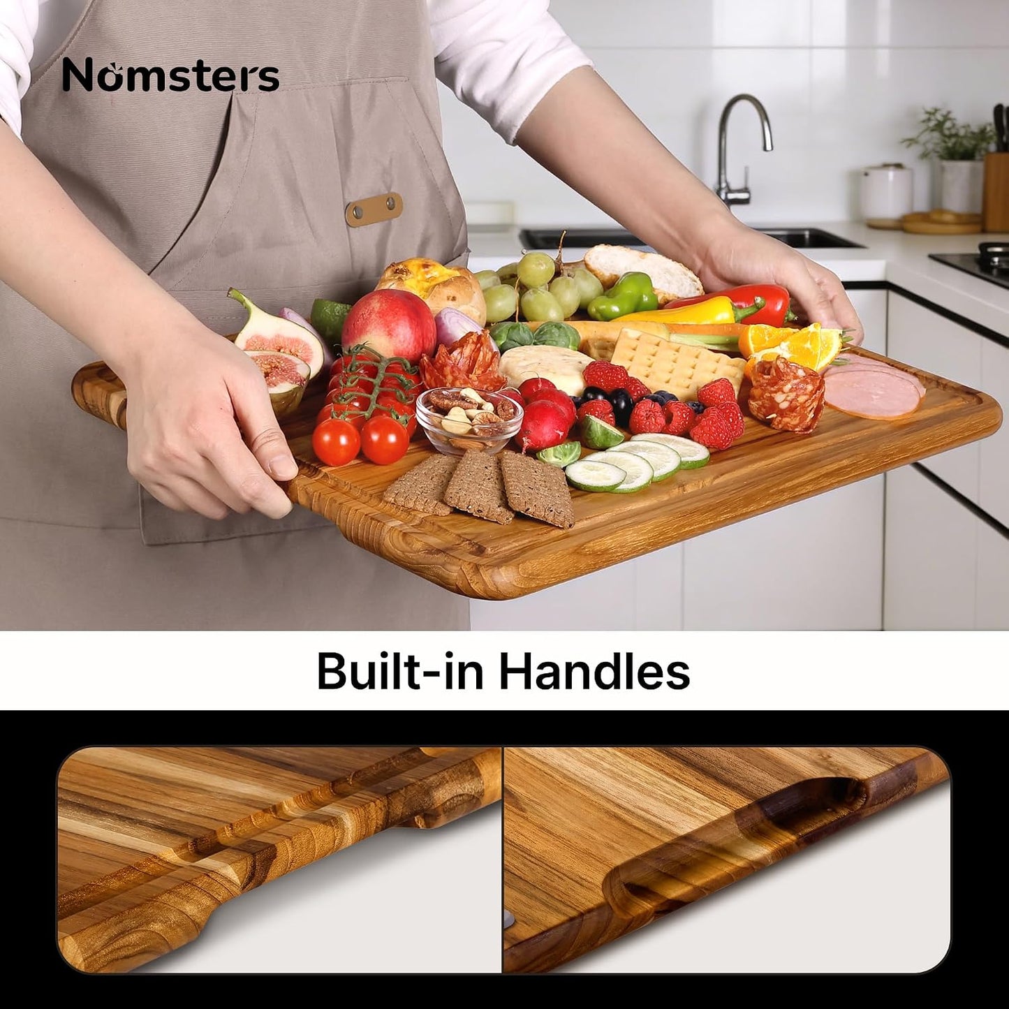 4 Pack Teak Cutting Board Set for Kitchen Heavy Duty Non Toxic Non Slip Solid Thick Wood Haus Chopping Board Extra Large Big Small Meat Best Wooden Charcuterie Board