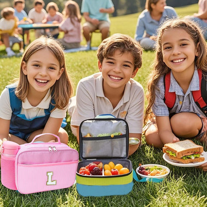 RHCPFOVR Kids Initial Lunch Bag - Insulated Lunch Box for Boys Girls,Washable Lunch Bag and Reusable Toddler Leak-proof Lunchbox for School and Daycare - Colors A