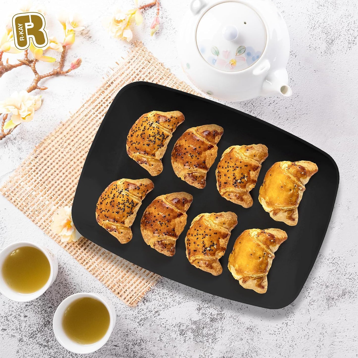 R-kay 6 Pack Clear Plastic Serving Trays For Party, 12.75 x 8.25 In - Heavy Duty Plastic Trays For Food - Rectangular Platters