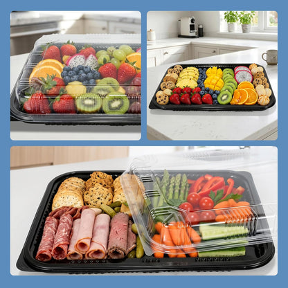 10 Pack Catering Trays with Lids, 13" Charcuterie Board with Lid, Serving Tray with Lid for Cookie, Dessert and Sandwiches, Reusable Plastic Serving Trays for Catering, Buffet