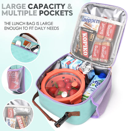 Genteen Kids Lunch Box, Lunch bag for Girls Teen,Insulated Soft Mini Cooler with Bottle Holder, Lightweight Reusable East-Clean LunchBox Back to School-Purple