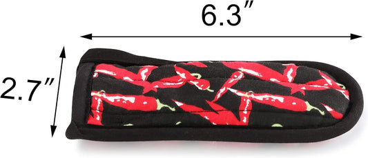 New Star Foodservice Commercial-Grade Hot Skillet Handle Cover Holder, Red Peppers Pan Cotton Handle Sleeve, Heat Resistant and Machine Washable, Set of 6