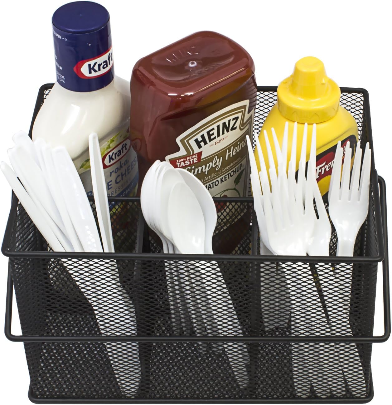 Sorbus® Utensil Caddy — Silverware, Napkin Holder, and Condiment Organizer — Multi-Purpose Steel Mesh Caddy—Ideal for Kitchen, Dining, Entertaining, Tailgating, Picnics, and much more (White)