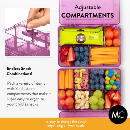 Large Kids Snack Box Containers Set of 2 -100 Labels, BPA-Free, Adjustable Compartments, Dishwasher Safe, Reusable Tray, Food Grade, Meal Prep Container, PARENT TESTED PARENT APPROVED AWARD (Clear)