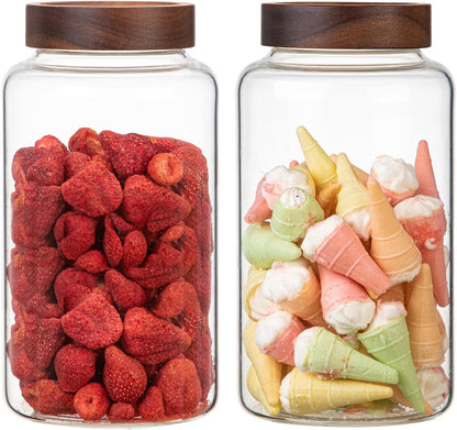 6 pc Glass Spice jars Glass Jars with Screw Lid 5 oz Acacia Wood Glass Herb Sugar Coffee Bean Ground Container Food Storage Canister for Candy Pantry Tea Seasoning Meal Prep Snack (6*150ml(5oz))