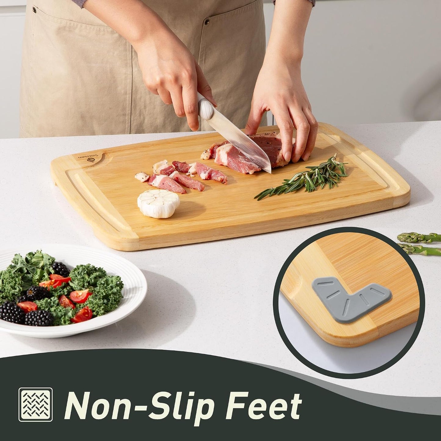 3 Packs Bamboo Cutting Board Set with Non Slip Feet Holder and Over Sink Nice Solid Thick Wood Juice Groove Chopping Board Extra Large Big Small Best Hardwood Kitchen Organic Vegetable Meat BBQ Kit