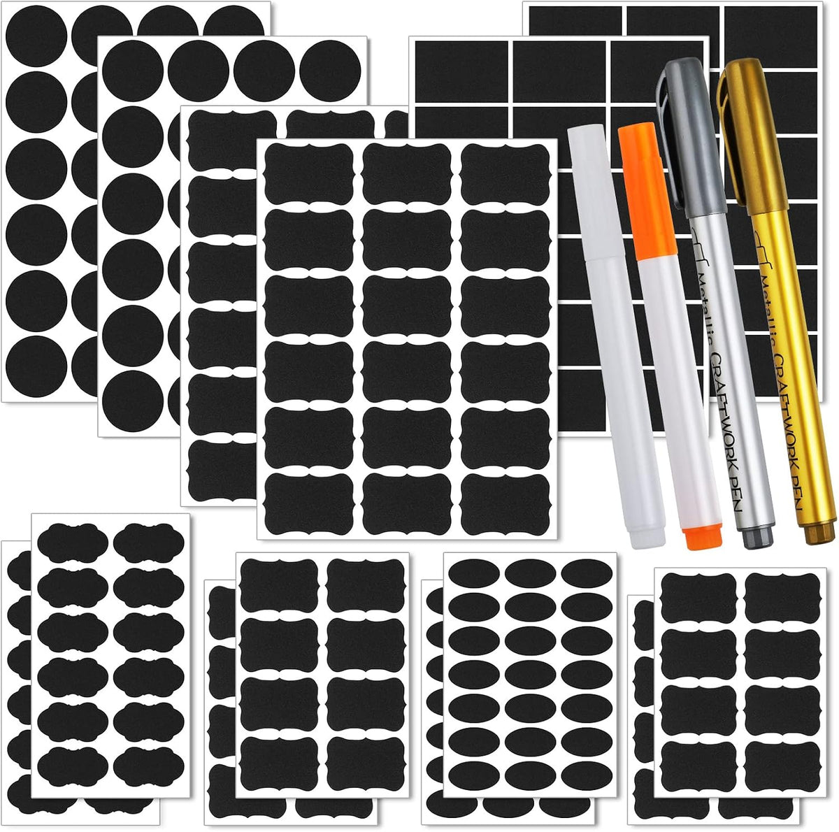 Hianjoo 218 PCS Chalkboard Labels with 4 Pens, Erasable and Reusable Waterproof Blackboard Stickers Label for Decorating Mason Jars, Pantry, Home and Office, Scrapbooking