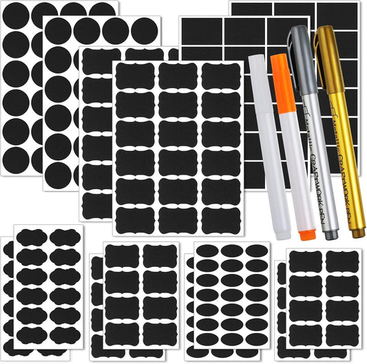 Hianjoo 218 PCS Chalkboard Labels with 4 Pens, Erasable and Reusable Waterproof Blackboard Stickers Label for Decorating Mason Jars, Pantry, Home and Office, Scrapbooking