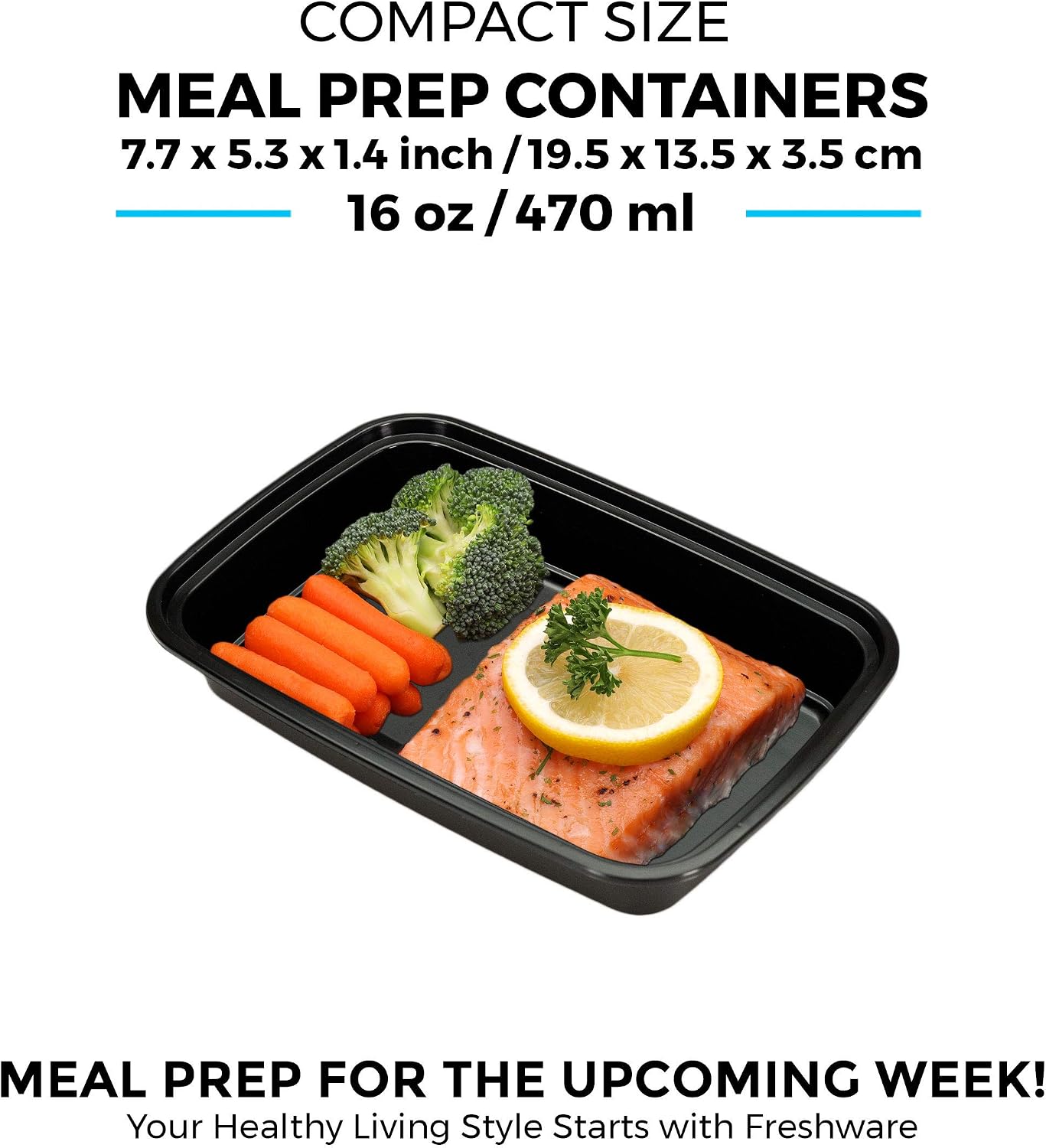 Freshware Meal Prep Containers 1 Compartment Food Storage Containers with Lids, Bento Box, BPA Free, Stackable, Microwave/Dishwasher/Freezer Safe (28 oz), 50 Count (Pack of 1)