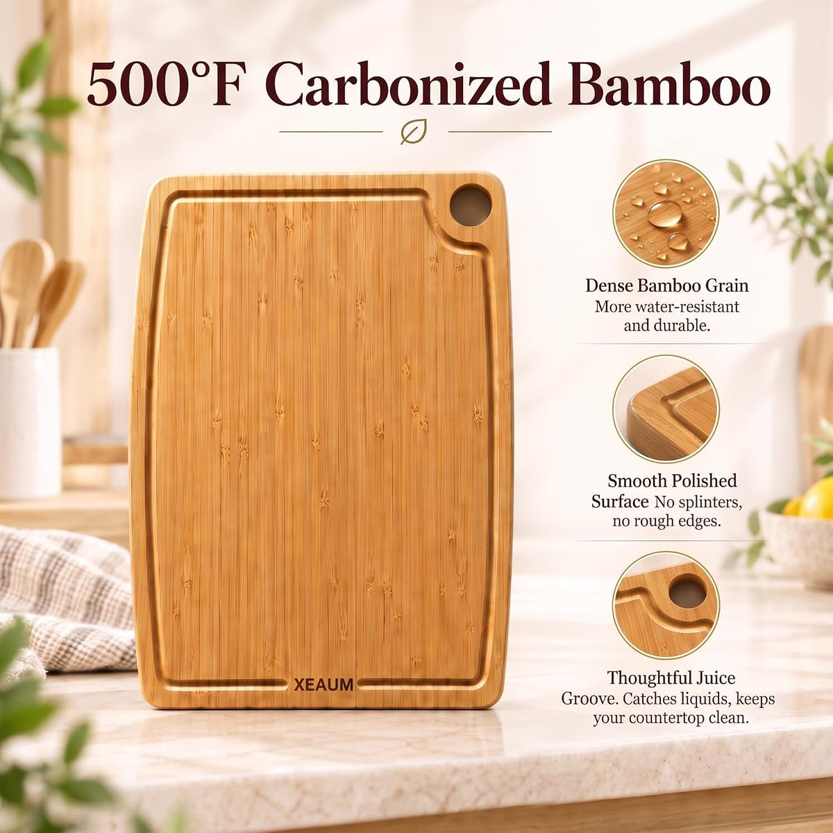 Bamboo Cutting Board 3-Piece Wooden Bread Boards for kitchen