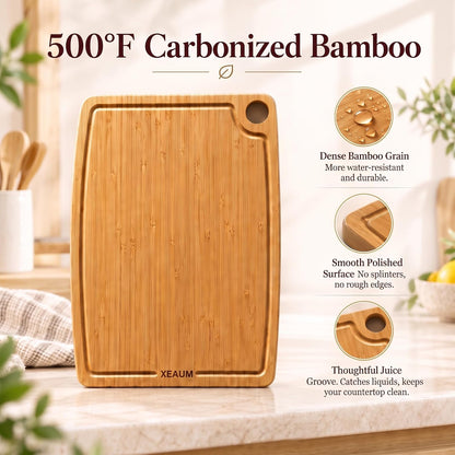 Bamboo Cutting Board 3-Piece Wooden Bread Boards for kitchen