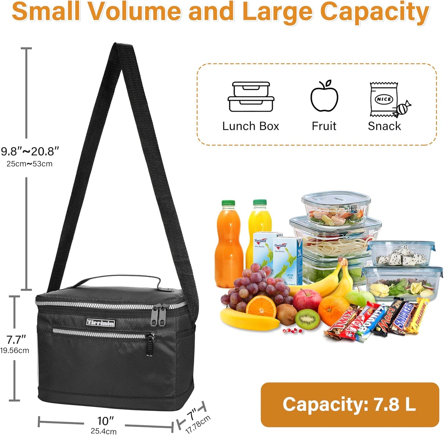 Tirrinia Insulated Lunch Box for Men/Women, Leakproof Lunch Bag for School Work, Large Lunch Tote Kids Boys Girls Student Back to School, Soft Cooler Office Picnic Beach Camping for Adults, Charcoal