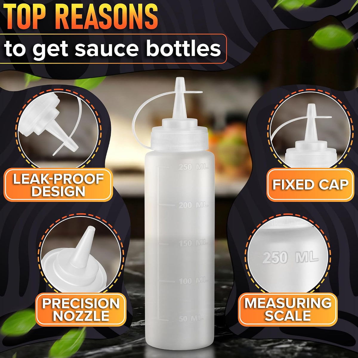 BURIUS Inverted Condiment Squeeze Bottles 16 oz for Sauces, Honey