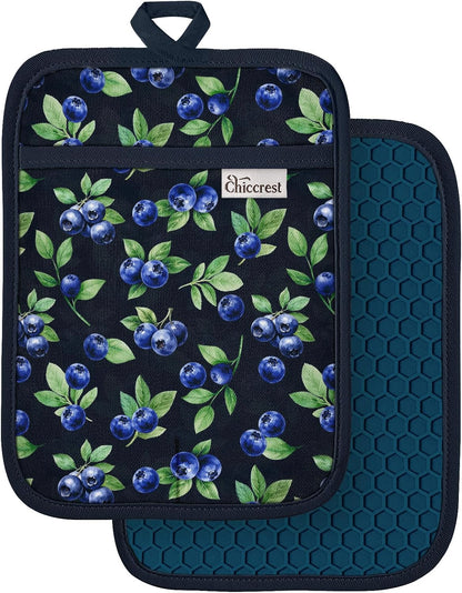 100% Cotton Potholders Textured Soft Silicone Grip Daisy Gingham