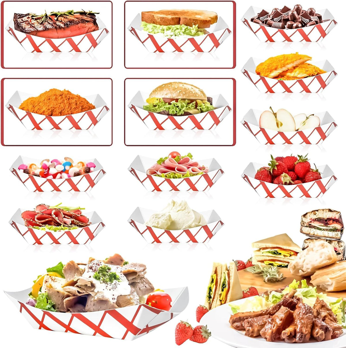 100 Pack 2lb Paper Food Trays, Heavy-Duty Paper Food Boat Disposable Serving Basket Tray for French Fries Nachos Snack Hot Dog Taco BBQ Popcorn Party Picnic Wedding Party (Brown)