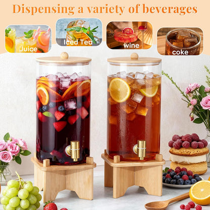 FavorFlavor Glass Drink Dispenser for Parties:2PCS 1.5 Gallon Large Beverage Dispenser with Stand,Water Lemonade Dispenser with Stainless Steel Spigot,Ideal for Dispensing Juice, Beverages, Sun Tea