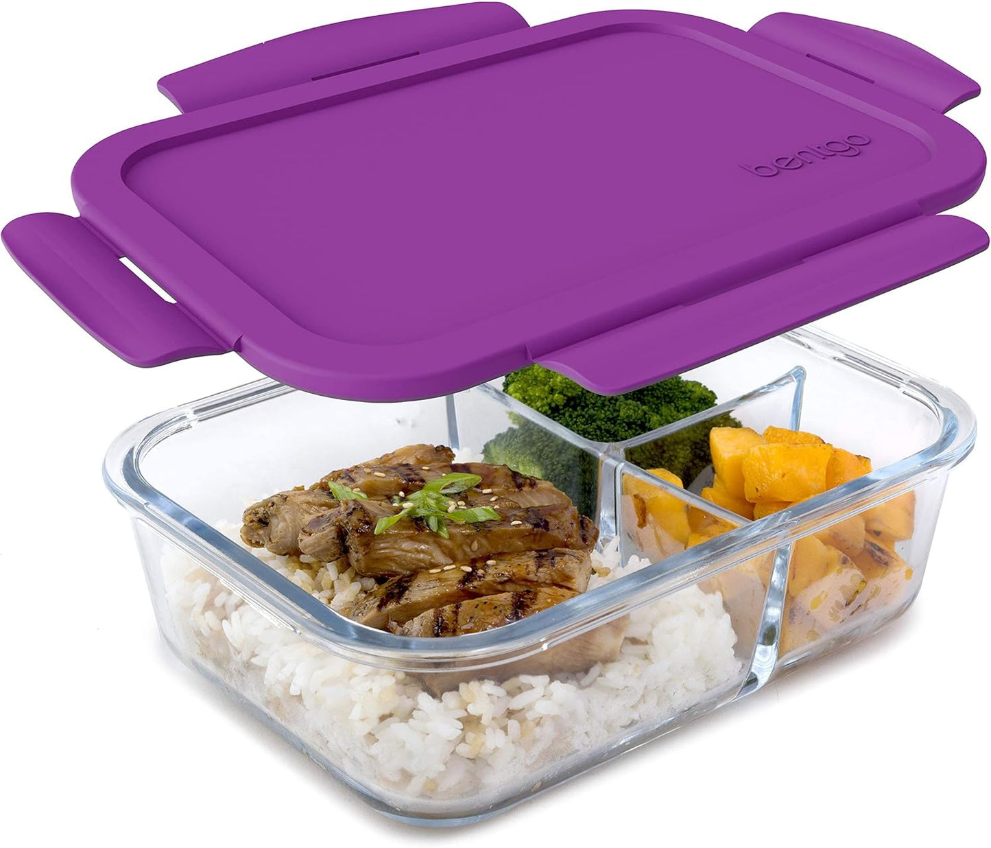 Bentgo Glass Lunch Box - Leak-Proof Bento-Style Food Container with Airtight Lid and Divided 3-Compartment Design - 5 Cup Capacity for Meal Prepping, and Portion-Controlled Meals for Adults (Green)