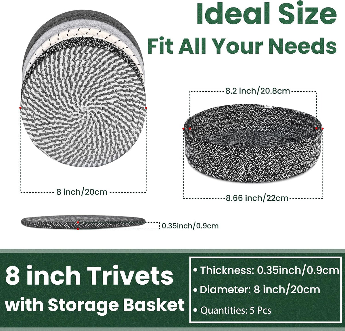 8 Inch Trivets for Hot Dishes, Hot Pots and Pans, 6 Pcs