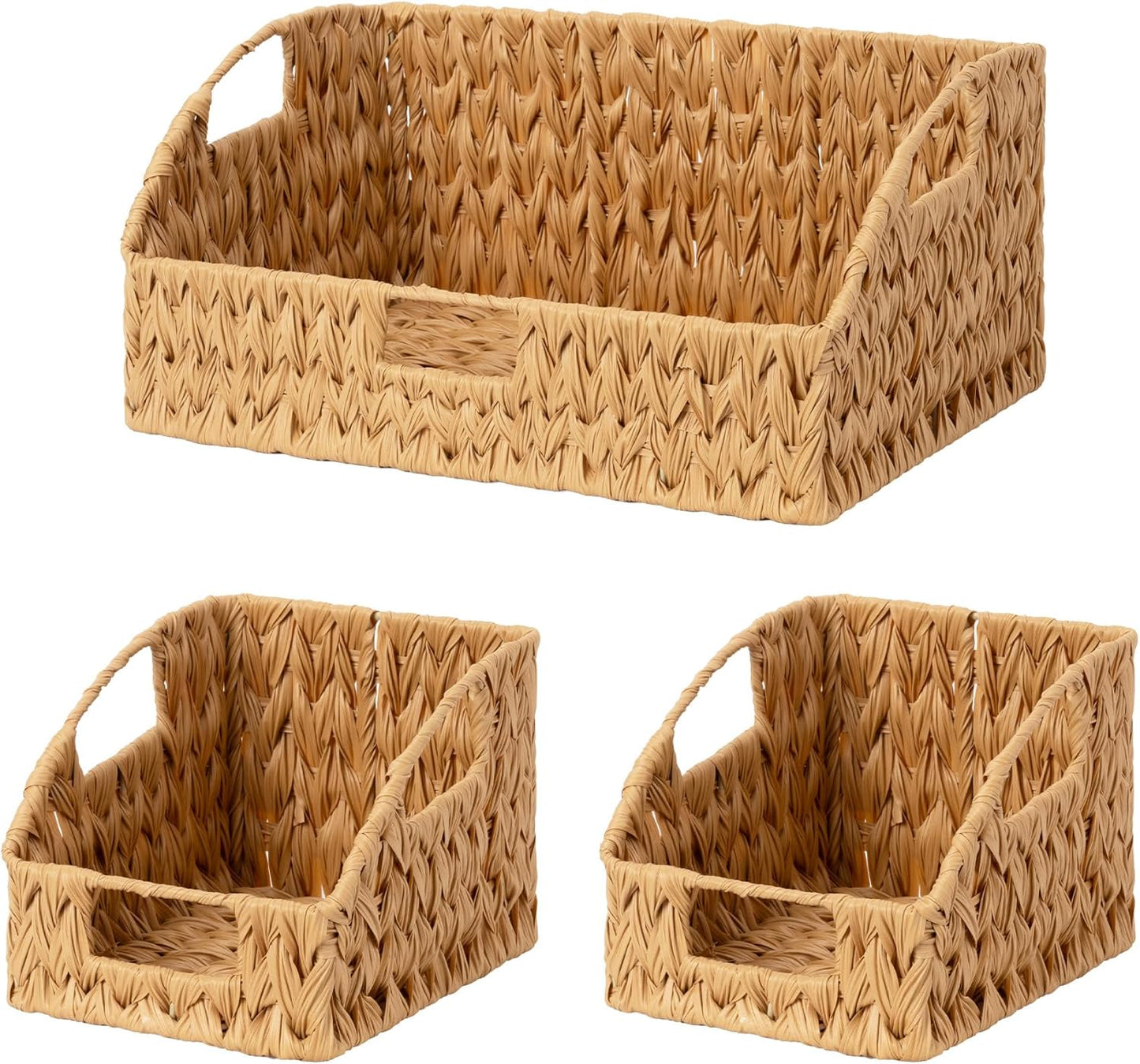 GRANNY SAYS Wicker Storage Baskets for Shelves, Trapezoid Woven Basket with Handles, Storage Wicker Baskets for Pantry, Water Hyacinth, 2-Pack
