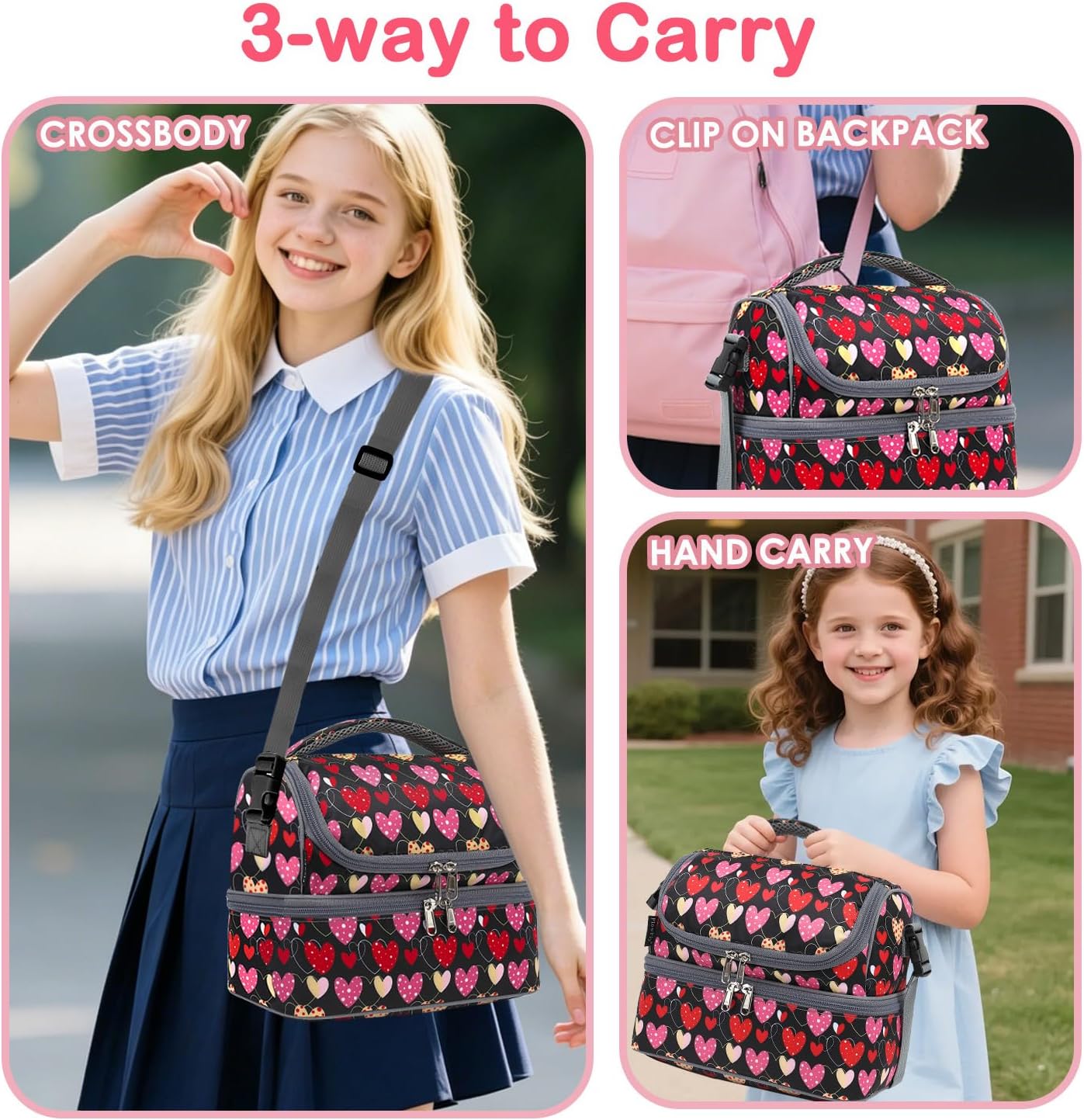 FlowFly Kids Double Decker Cooler Insulated Lunch Bag Large Tote for Boys, Girls, Men, Women, With Adjustable Strap, Unicorn